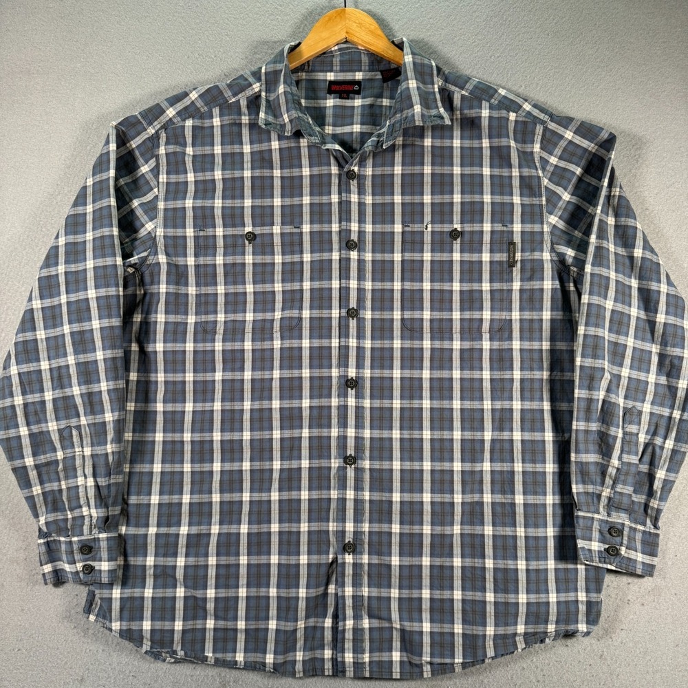 Wolverine Button Down Shirt Mens 2XL Blue Plaid Comfort Classic Preppy Workwear